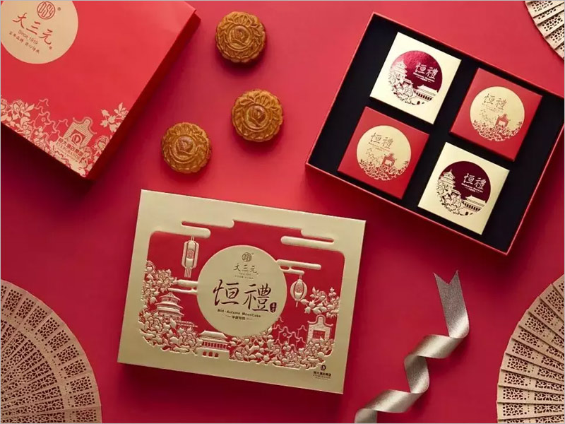 大三元恒禮月餅禮盒包裝設(shè)計(jì)，起鼓工藝的精心運(yùn)用