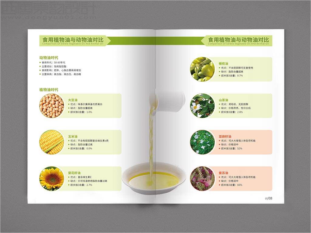 江蘇昆山天使生物科技有限公司宣傳畫冊設(shè)計之食用植物油與動物油對比內(nèi)頁設(shè)計