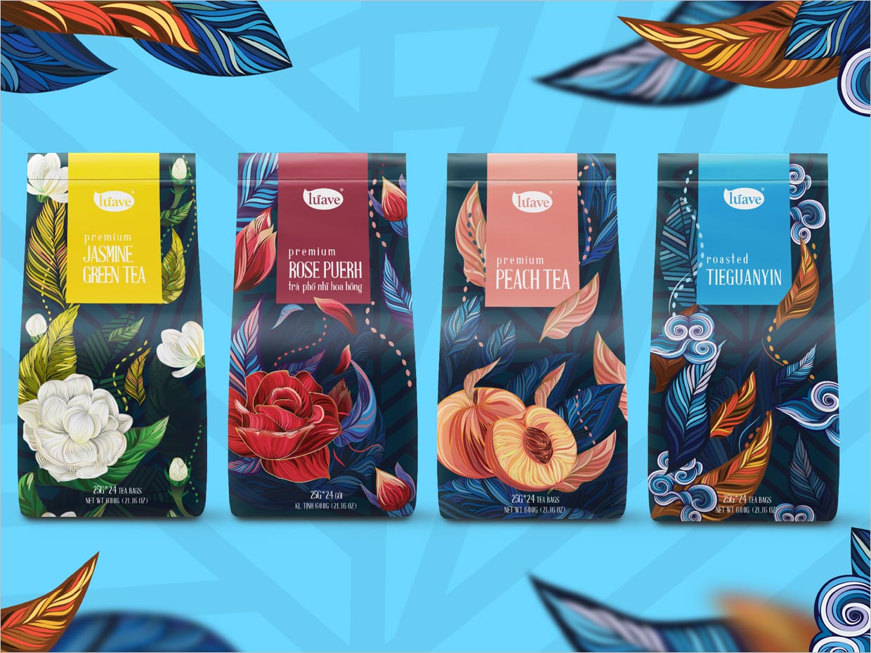 采用鮮活插圖的越南Luave Tea茶包裝設(shè)計
