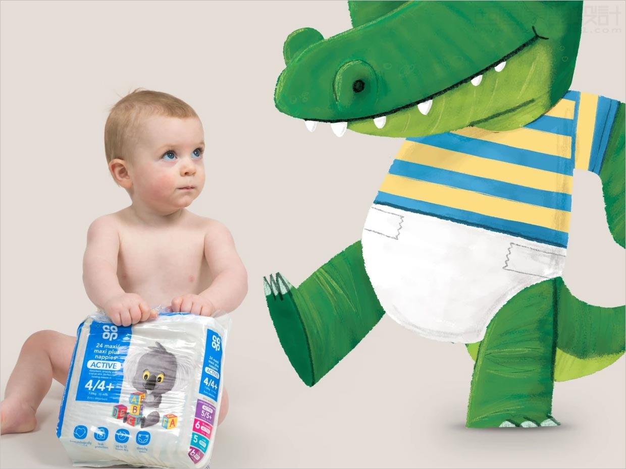 繪本風格插圖的英國coop嬰兒紙尿褲包裝設(shè)計