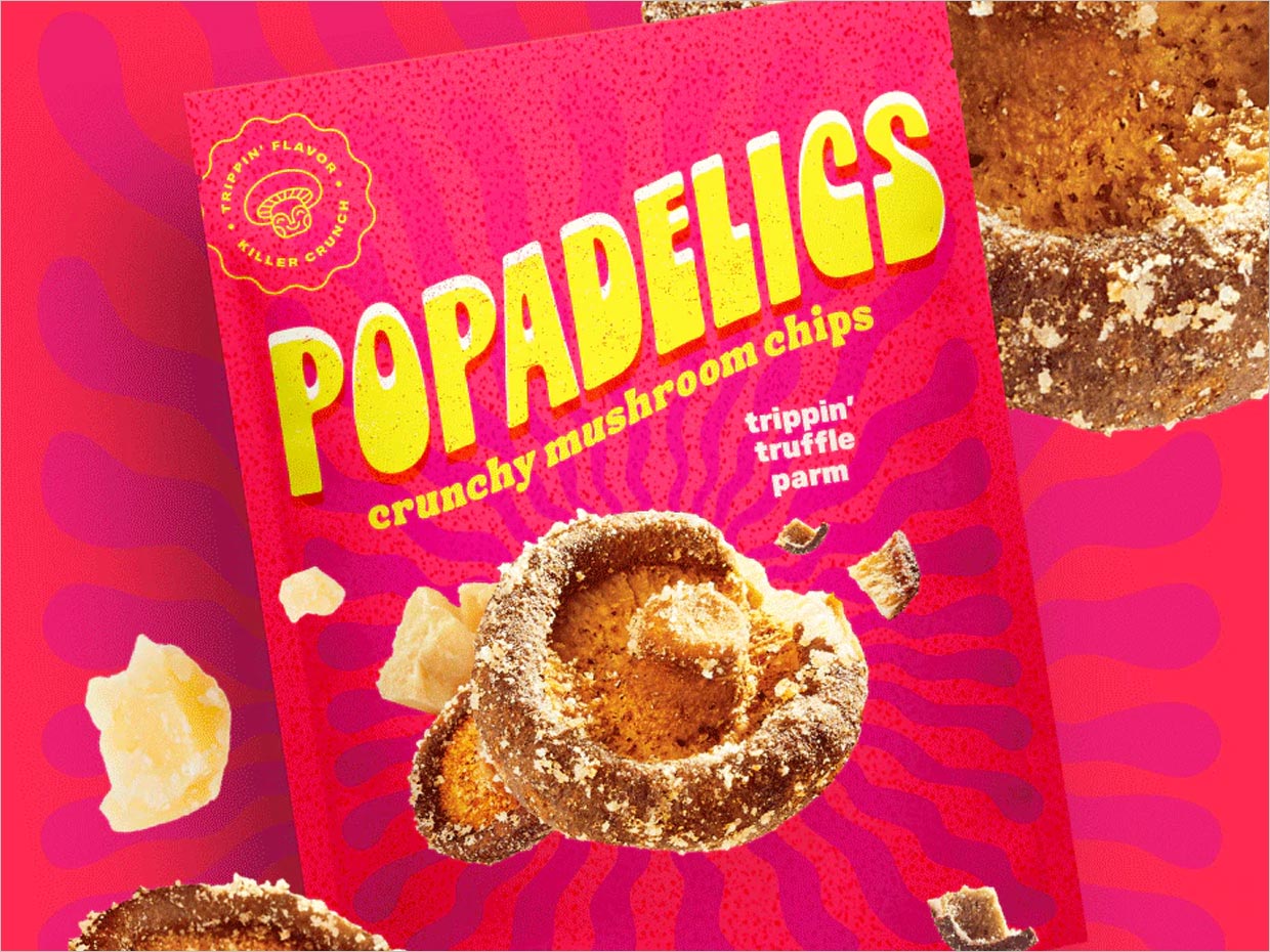 Popadelics香脆蘑菇片素食零食小吃包裝設(shè)計(jì)