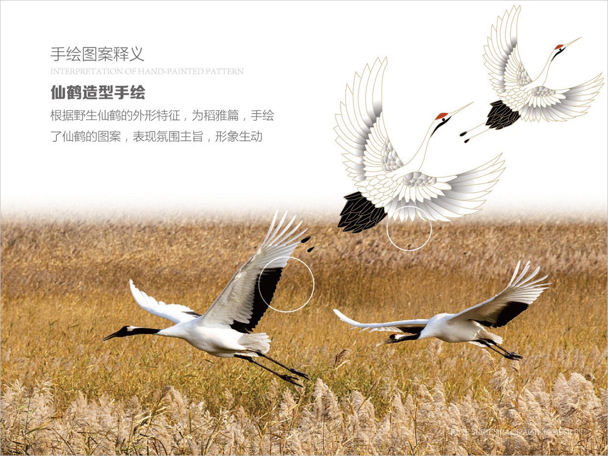 綠牧嶺大米農(nóng)產(chǎn)品包裝設計之仙鶴手繪插圖